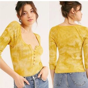 Free People Rory Tie Dye Henley Buttered Up Combo Size XS